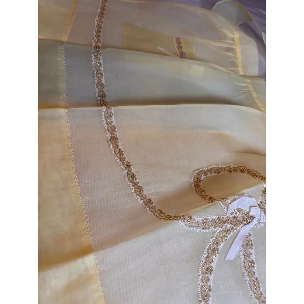 Vintage  1950s Yellow Hostess Half Apron Sheer Mid Century Housewife Bow Ribbon!